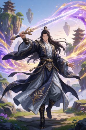 策驰影院动漫区国漫封面,玄幻风格,仙侠人物飞剑场景